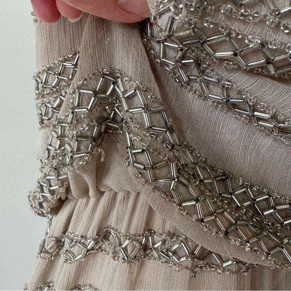 NWT! 5/48 Sequins Chiffon Scoop Neck Dress - Beige and Silver - Picture 4 of 11
